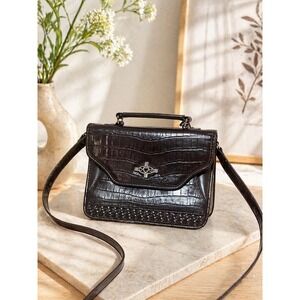 B Collection Vintage Brown‎ Croc Embossed Crossbody Bag Celtic Heart Satchel